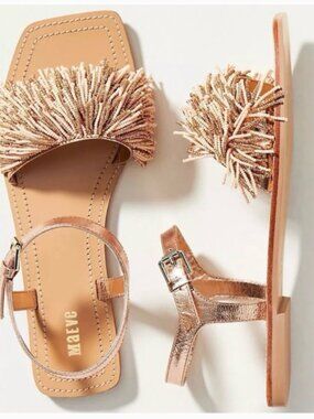 Anthropologie Maeve Women's Beaded Flat Sandals in Rose Gold Size 8 - NEW
